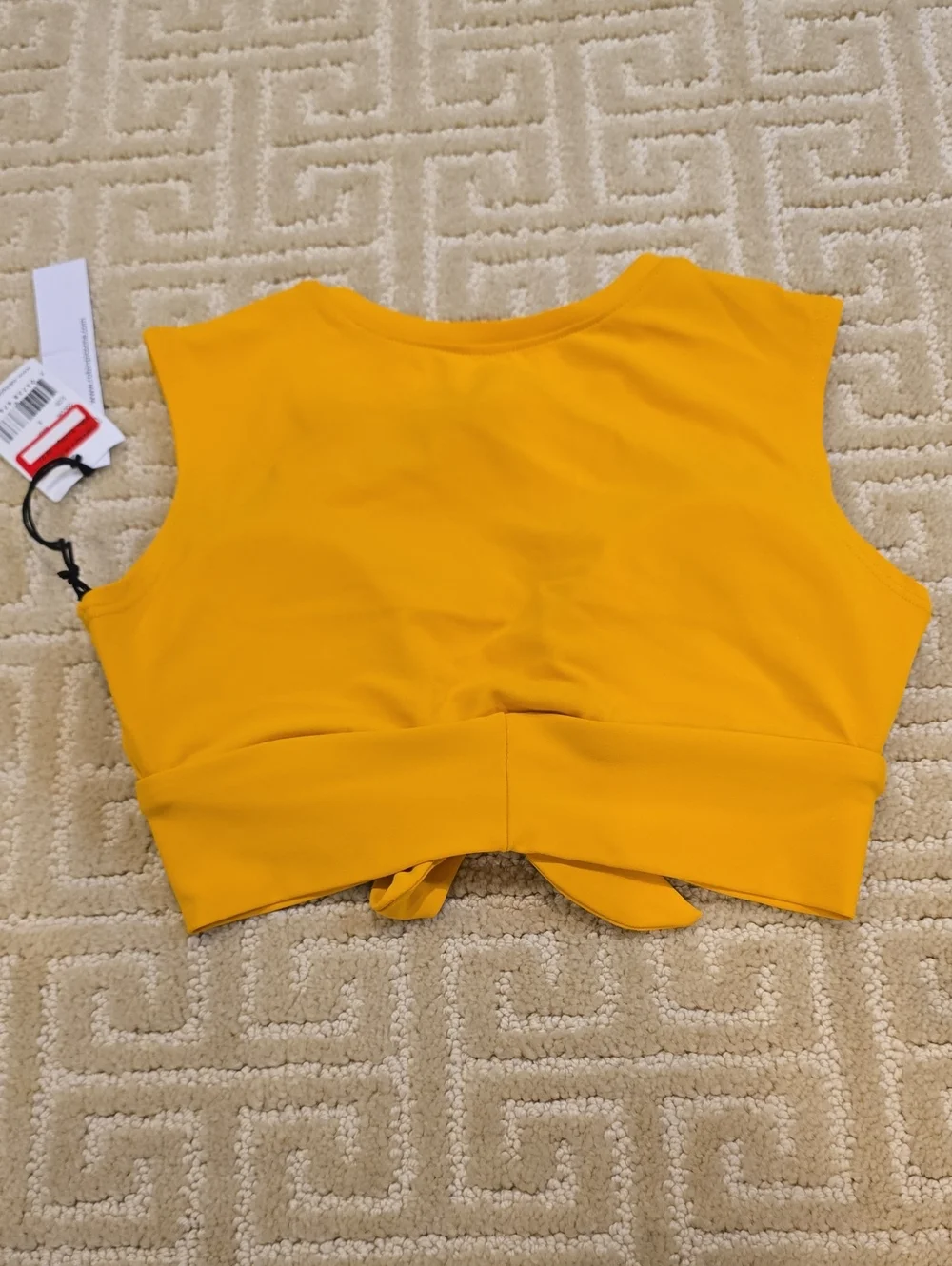 NWT Robin Piccone Mustard Yellow Tie-Front Cropped Swim Tank, Size S